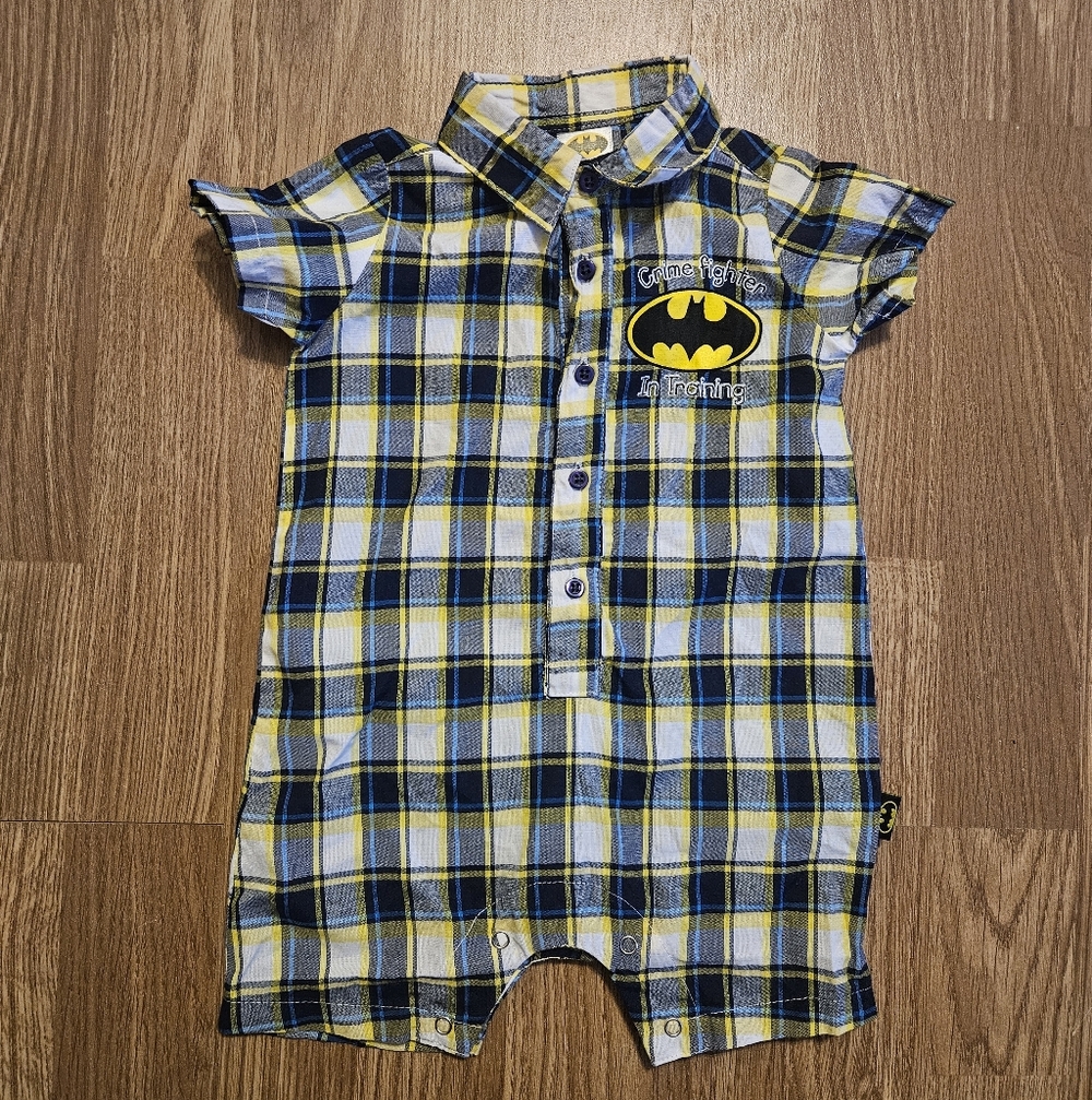 DC Comics Batman Yellow and Blue Plaid Romper
